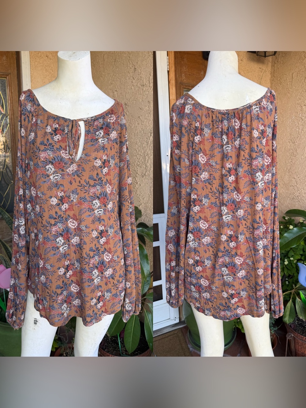 Lucky Brand Long Sleeve Floral Peasant Blouse (XL)